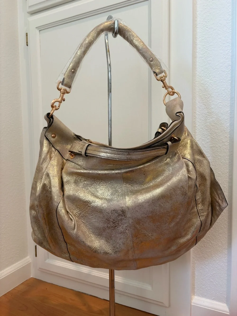 Metallic Gold Leather Hobo Shoulder Bag